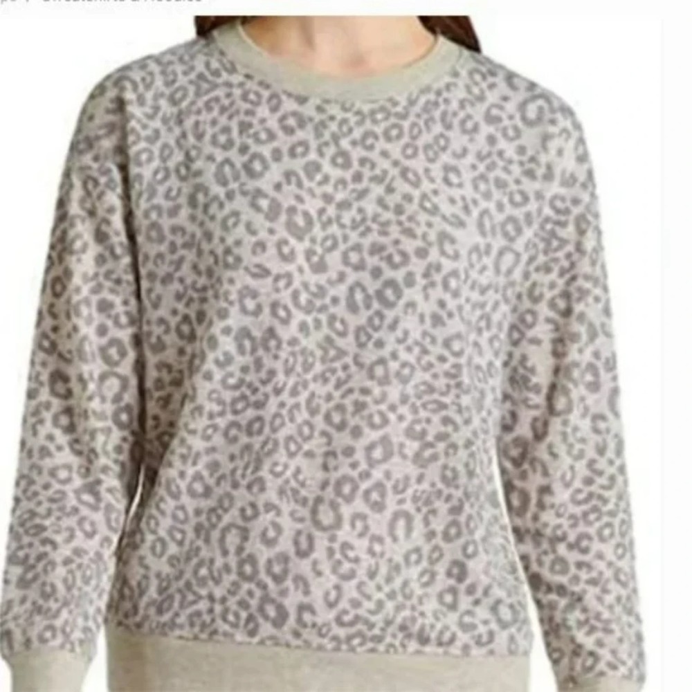 Splendid Sweatshirt Oatmeal Leopard Print Pullover Medium